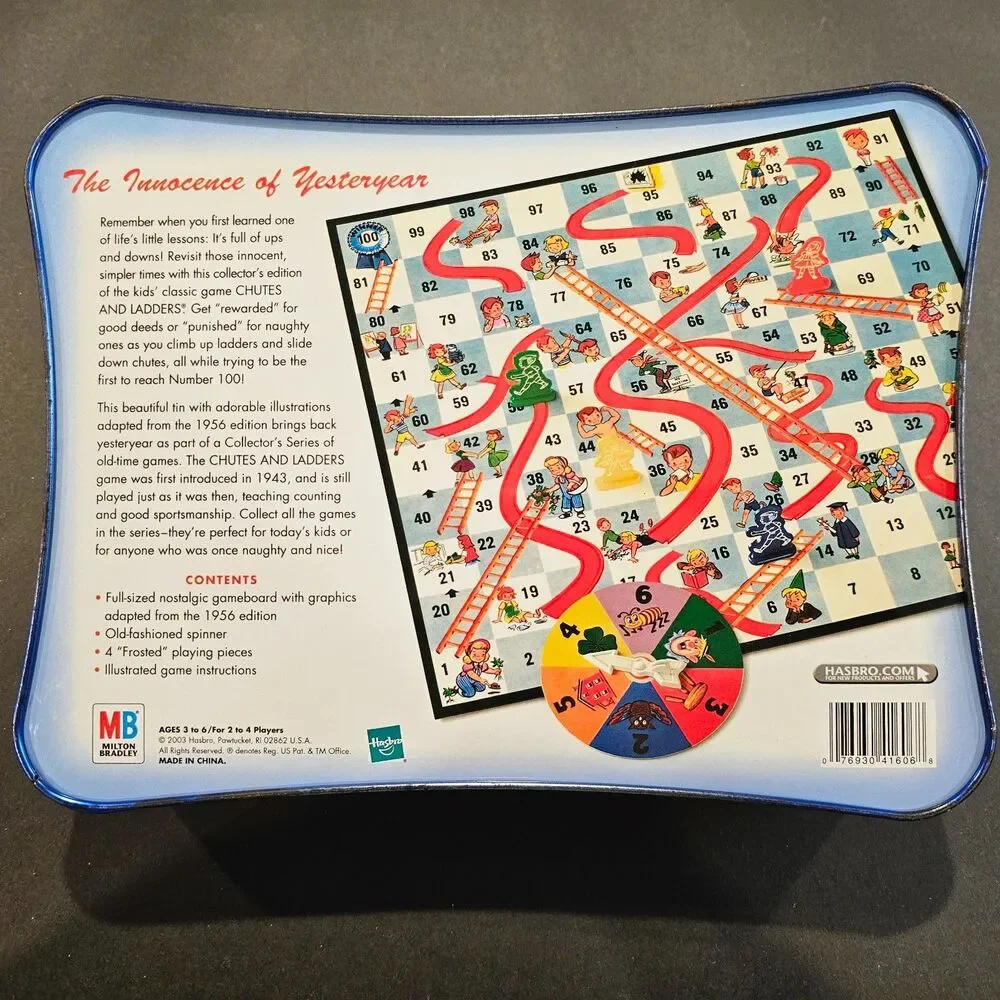 Chutes and Ladders Collector's Series Milton Bradley Board Game in Tin Case 2003